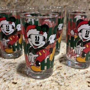 Vintage 90s Christmas Mickey Mouse Juice Cups set of 9 Rare